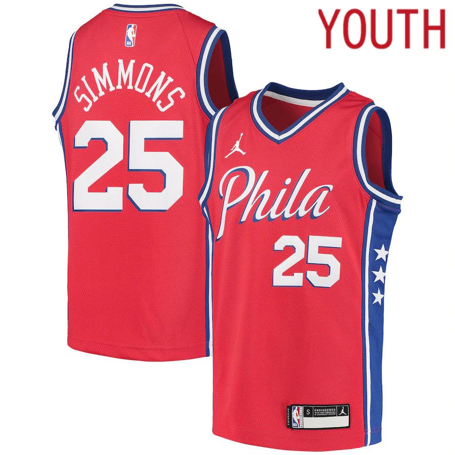 Youth Philadelphia 76ers 25 Ben Simmons Jordan Brand Red Swingman Player NBA Jersey